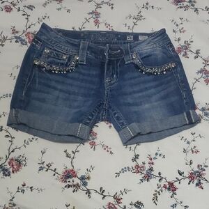 Miss Me Blue Jean Shorts with Rhinestone Embellishments